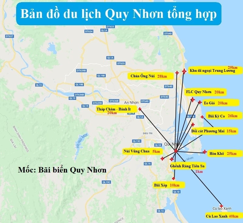 Kinh nghiệm du lịch Quy Nhơn tự túc, bản đồ du lịch Quy Nhơn